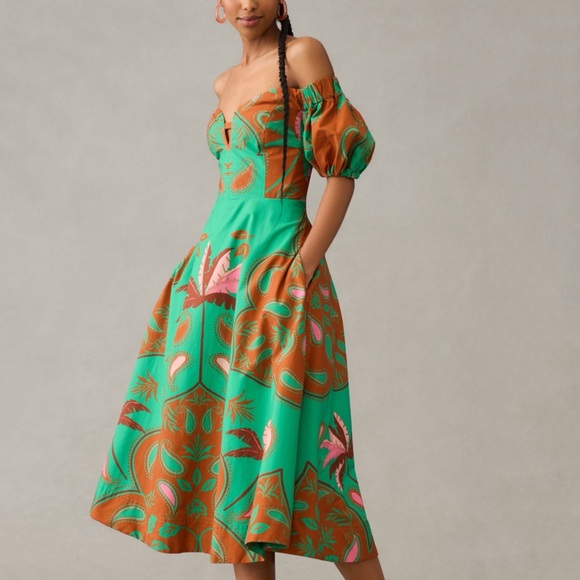 NWT Anthropologie Maeve Puff Sleeve Sweetheart Dress 6 P Petite Green - Picture 8 of 9